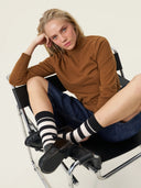 kadın boğazlı yaka kazak, triko, yün, camel