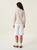 kadın boğazlı yaka kazak, triko, yün, ekru