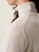 kadın boğazlı yaka kazak, triko, yün, ekru