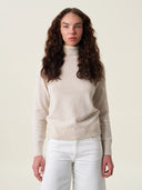 kadın boğazlı yaka kazak, triko, yün, ekru