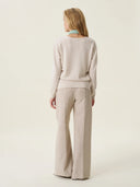 kadın v yaka kazak, triko, yün, ekru