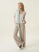 kadın v yaka kazak, triko, yün, ekru