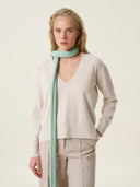 kadın v yaka kazak, triko, yün, ekru