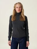 kadın boğazlı yaka kazak, triko, yün, gri melanj