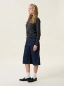 kadın boğazlı yaka kazak, triko, yün, gri melanj