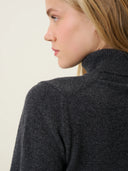 kadın boğazlı yaka kazak, triko, yün, gri melanj