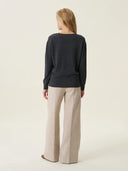 kadın v yaka kazak, triko, yün, gri melanj