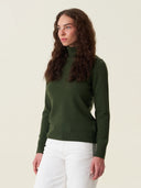 kadın boğazlı yaka kazak, triko, yün, haki