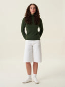 kadın boğazlı yaka kazak, triko, yün, haki