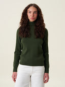 kadın boğazlı yaka kazak, triko, yün, haki