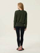 kadın v yaka kazak, triko, yün, haki