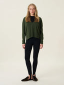 kadın v yaka kazak, triko, yün, haki