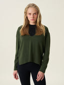 kadın v yaka kazak, triko, yün, haki