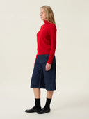 kadın boğazlı yaka kazak, triko, yün, kırmızı