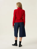 kadın boğazlı yaka kazak, triko, yün, kırmızı