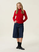 kadın boğazlı yaka kazak, triko, yün, kırmızı