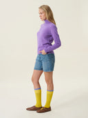 kadın boğazlı yaka kazak, triko, yün, lila