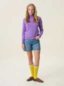 kadın boğazlı yaka kazak, triko, yün, lila