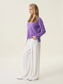 kadın v yaka kazak, triko, yün, lila