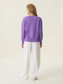 kadın v yaka kazak, triko, yün, lila