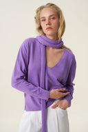 kadın v yaka kazak, triko, yün, lila