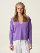 kadın v yaka kazak, triko, yün, lila