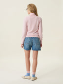 kadın boğazlı yaka kazak, triko, yün, pudra