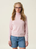 kadın boğazlı yaka kazak, triko, yün, pudra