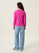 kadın v yaka kazak, triko, yün, pembe