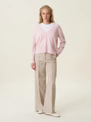 kadın v yaka kazak, triko, yün, pudra