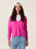 kadın v yaka kazak, triko, yün, pembe