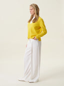 kadın v yaka kazak, triko, yün, sarı