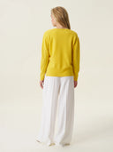 kadın v yaka kazak, triko, yün, sarı