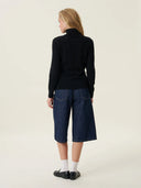 kadın boğazlı yaka kazak, triko, yün, siyah