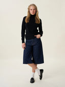 kadın boğazlı yaka kazak, triko, yün, siyah