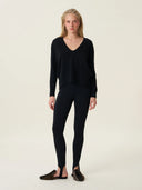 kadın v yaka kazak, triko, yün, siyah