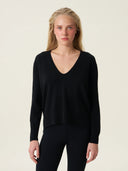 kadın v yaka kazak, triko, yün, siyah