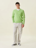 erkek v yaka kazak, triko, yün, açık yeşil