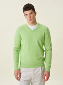 erkek v yaka kazak, triko, yün, açık yeşil