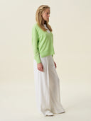 kadın v yaka kazak, triko, yün, açık yeşil