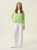 kadın v yaka kazak, triko, yün, açık yeşil