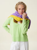 kadın v yaka kazak, triko, yün, açık yeşil