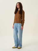 kadın bisiklet yaka kazak, triko, yün, camel