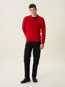 erkek polo yaka kazak, triko, yün, kırmızı