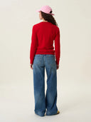 kadın bisiklet yaka kazak, triko, yün, kırmızı