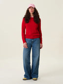 kadın bisiklet yaka kazak, triko, yün, kırmızı