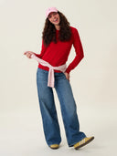 kadın bisiklet yaka kazak, triko, yün, kırmızı