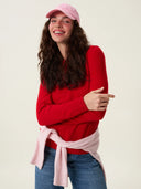 kadın bisiklet yaka kazak, triko, yün, kırmızı