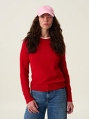 kadın bisiklet yaka kazak, triko, yün, kırmızı