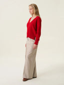 kadın v yaka kazak, triko, yün, kırmızı